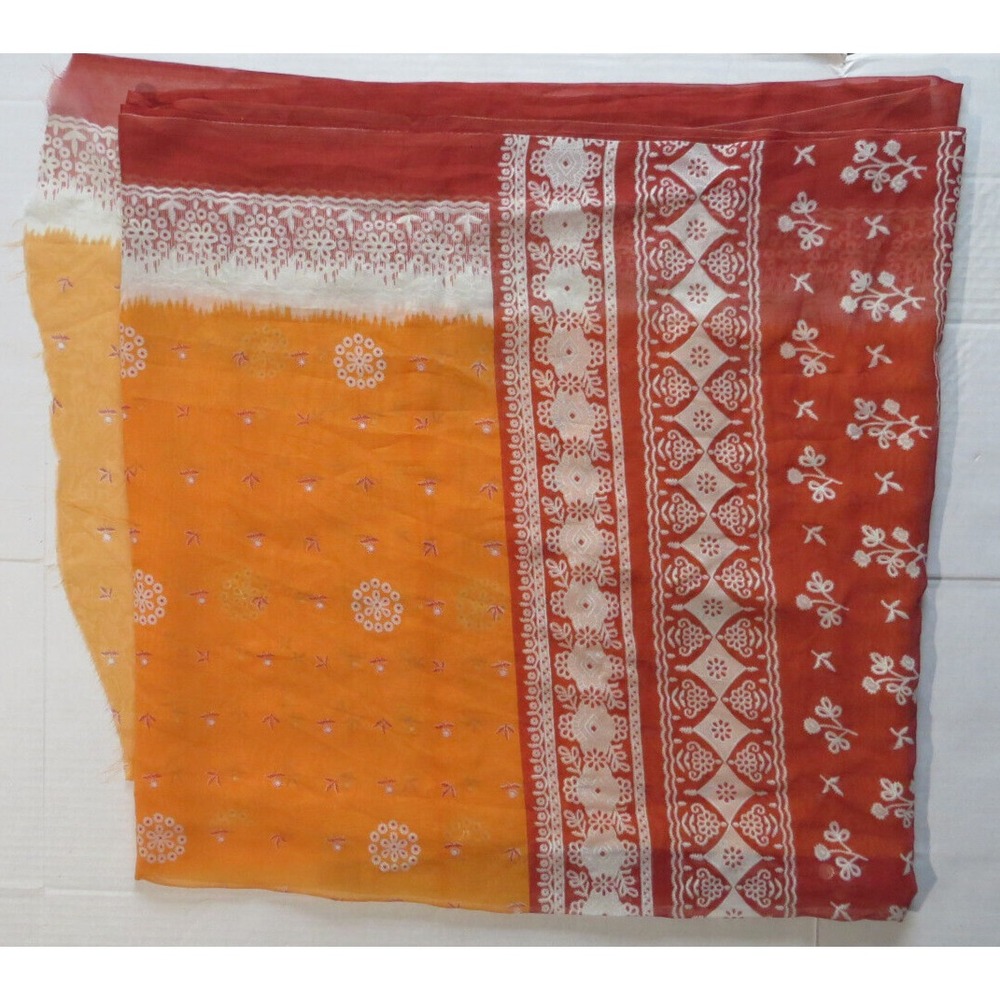 Vintage Red Orange Sari Saree Silk Printed Sewing 140"X44"